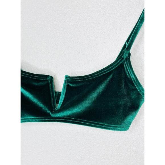 South Beach Forest Green Jade Velvet V-Cutout Bikini Top Gold Hardware 6 - Picture 4 of 13